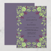 Pflaumen Chartreuse Rosen Hochzeit Einladung (Vorne/Hinten)
