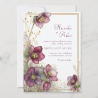 Pflaumen-Christrose-Gold-Glitter-Botanischer Rahme