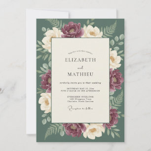 Pflaumen-Creme Botanische Romanze Hochzeit Einladung