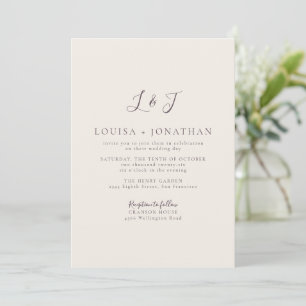 Pflaumen-Creme-Minimal-Monogramm-Schrift Elegante  Einladung