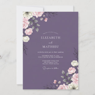 Pflaumen-Elfenbein-Laub-Eukalyptus-Hochzeit Einladung