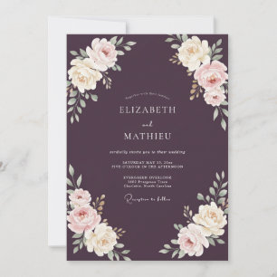 Pflaumen-Ethereal-Blumen-Hochzeit Einladung