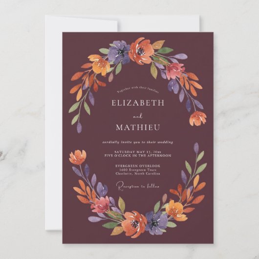 Pflaumen-Etherische-Flourish-Hochzeit Einladung (Vorderseite)