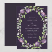 Pflaumen-Fruchtkranz-Hochzeit Einladung (Vorne/Hinten)