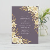 Pflaumen-Gold-Blatt-Hochzeit Einladung (Stehend Vorderseite)