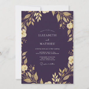Pflaumen-Gold-Reben-Hochzeit Einladung