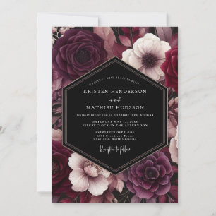 Pflaumen-Gotik-Flora-Hochzeit Einladung