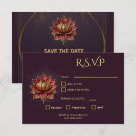 Pflaumen-Gotisch Save-the-Date Eleganter Goldener  RSVP Karte