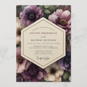Pflaumen-Gotische-Blüten-Hochzeit Einladung