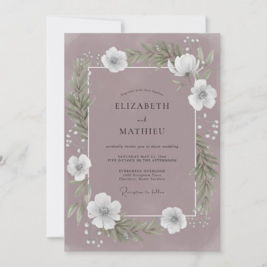 Pflaumen-Grau-Etherische-Anemone-Hochzeit Einladung (Vorderseite)