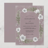 Pflaumen-Grau-Etherische-Anemone-Hochzeit Einladung (Vorne/Hinten)