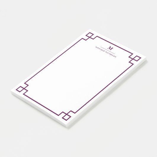 Pflaumen-griechisches Schlüsselgrenzmonogramm Post-it Klebezettel (angewinkelt)