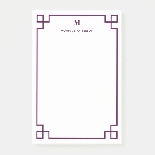 Pflaumen-griechisches Schlüsselgrenzmonogramm Post-it Klebezettel (Vorderseite)