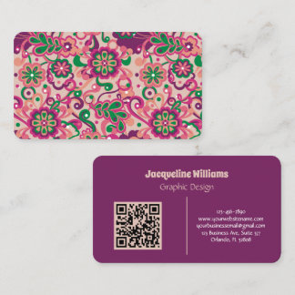 Pflaumen Groovy Psychedelisch 60er 70er Floral Visitenkarte