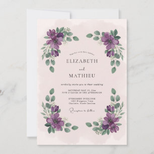 Pflaumen-Grüne Botanische Hochzeit Einladung