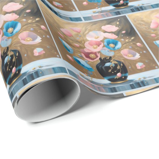 Pflaumen in schwarzer Vase Geschenkpapier (Rolleneckpunkt)