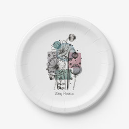 Pflaumen in Tinte und Wasserfarbe Pappteller