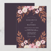 Pflaumen-Kupfer-Blatt-Hochzeit Einladung (Vorne/Hinten)
