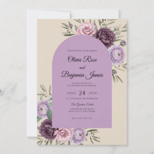 Pflaumen-Lavendel-Aquarell-Hochzeit Einladung