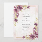 Pflaumen-Lavendel-Mohn-Hochzeit Einladung (Vorne/Hinten)