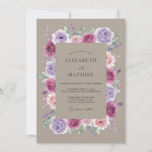 Pflaumen-Lavendel-Romanische Florale Hochzeit Einladung