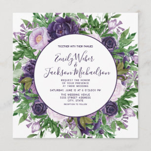 Pflaumen-Lila-Lavendel-Blumen-Grün-Hochzeit Einladung