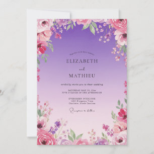 Pflaumen-Magenta-Bloom-Hochzeit Einladung