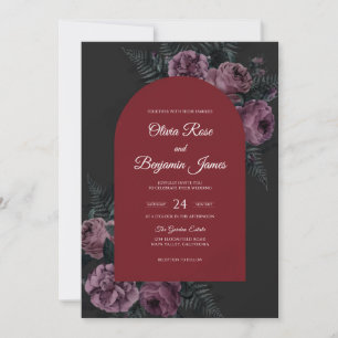 Pflaumen-Marone-Blüten-Hochzeit Einladung