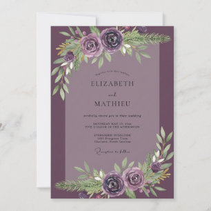 Pflaumen-Mauve-Laub-Eukalyptus-Hochzeit Einladung