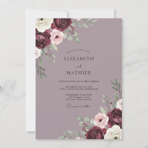 Pflaumen-Mauve-Pfingstrosen-Hochzeit Einladung