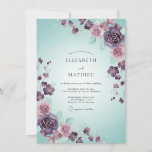 Pflaumen-Meeresschaum-Rosen-Hochzeit Einladung
