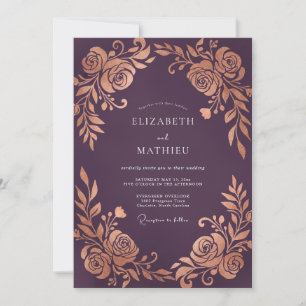 Pflaumen-Metallische-Rosen-Hochzeit Einladung