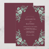 Pflaumen-Minz-Blatt-Hochzeit Einladung (Vorne/Hinten)