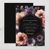 Pflaumen-Mitternachts-Blumenhochzeit Einladung (Vorne/Hinten)