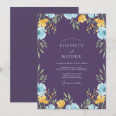 Pflaumen-Ocker-Blüten-Hochzeit Einladung (Vorne/Hinten)