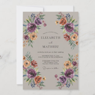 Pflaumen-Ocker-Wildblumen-Hochzeit Einladung
