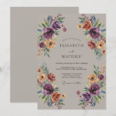 Pflaumen-Ocker-Wildblumen-Hochzeit Einladung (Vorne/Hinten)