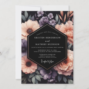Pflaumen-Onyx-Blumenhochzeit Einladung