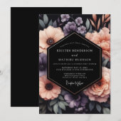 Pflaumen-Onyx-Blumenhochzeit Einladung (Vorne/Hinten)