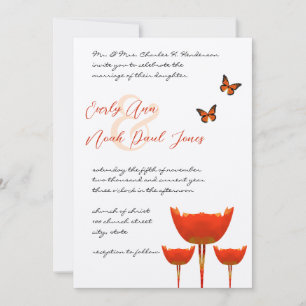Pflaumen Orange Mohnschmuck Schmetterlinge Hochzei Einladung