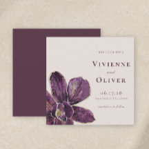 Pflaumen-Orchideen-Hochzeitsankündigung zum Speich