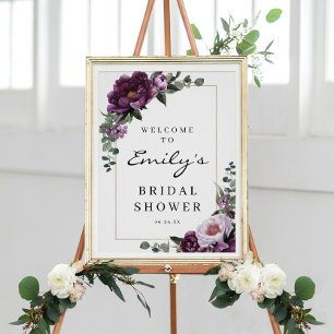 Pflaumen-Pfingstrosen-Brautjungfernparty-Willkomme Poster