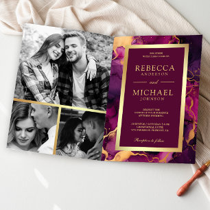 Pflaumen-Purple-Gold-Tinten-QR-Code-Hochzeit Einladung