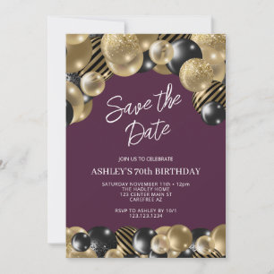 Pflaumen-Purple- und Gold-70. Geburtstag Einladung