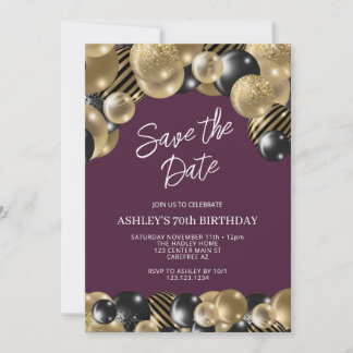 Pflaumen-Purple- und Gold-70. Geburtstag Einladung