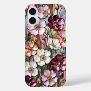 Pflaumen-Rosa-Garten im Bleiglasstil-Hülle iPhone 16 Plus Hülle