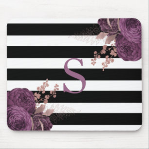 Pflaumen-Roségold-Blumenmonogramm mit schwarzen un Mousepad