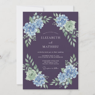 Pflaumen-Salbei-Hortensien-Eukalyptus-Hochzeit Einladung