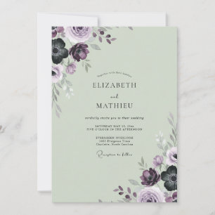 Pflaumen-Salbei-Ranunculus-Eukalyptus-Hochzeit Einladung