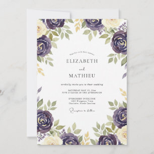 Pflaumen-Salbei-Rosen-Hochzeit Einladung